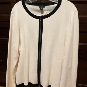 Ann Taylor Zip-Up Knit Jacket – Black & White Size XL NWT