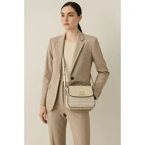 Anne Klein 7" X 8" X 3.5" Crossbody Bag With AK Logo Adjustable Strap Beige/Br