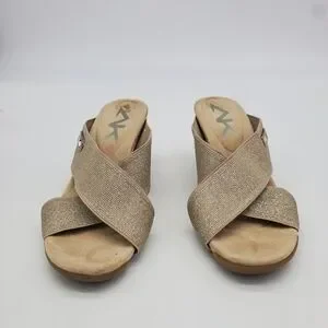 Anne Klein Sport Shoes Women 6M Lorri Gold Glitter Wedge Sandals