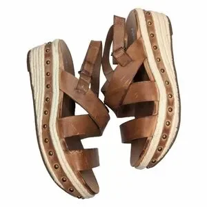 Antelope Low Studded Wedge Heel Espadrille Brown Tan Leather EU Size 37