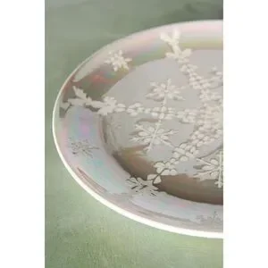 Anthropologie Astrid Snowflake Lustered Dessert Plate Beige NEW