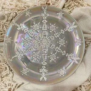 Anthropologie Astrid Snowflake Lustered Dessert Plate Beige NEW