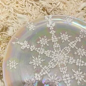 Anthropologie Astrid Snowflake Lustered Dessert Plate Beige NEW