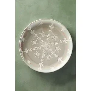 Anthropologie Astrid Snowflake Lustered Dessert Plate Beige NEW