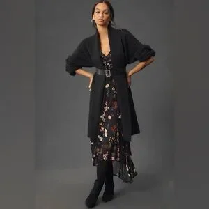 Anthropologie Black Maxi Cardigan Sweater