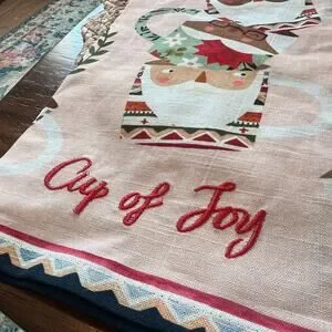 Anthropologie Fotini Tikkou Santa Mrs Claus Mugs Dish Towel Christmas Cup Of Joy