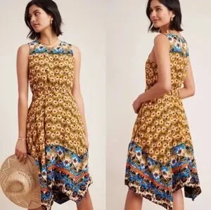 Anthropologie Maeve Imogen Mini Daisy Sleeveless Handkerchief Midi Dress