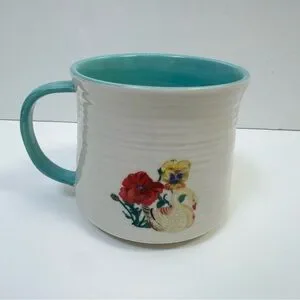 Anthropologie Nathalie Lete B Monogram Mug Floral Ceramic Blue White Coffee Cup