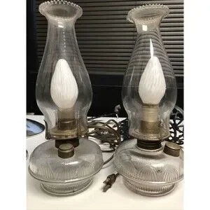 Antique Cast Iron Double Wall Mount Oil Lamp Bracket With Two Oil Lamps And Plug