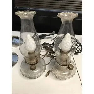 Antique Cast Iron Double Wall Mount Oil Lamp Bracket with two Oil Lamps And Plug
