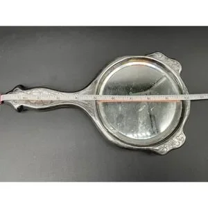 Antique Derby Silver Co Hand Mirror Floral Repousse Silverplate Vanity Decor