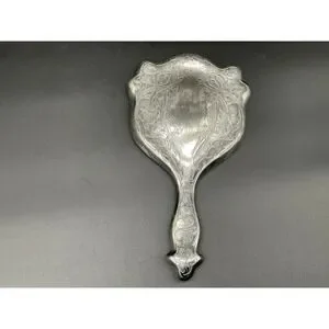 Antique Derby Silver Co Hand Mirror Floral Repousse Silverplate Vanity Decor