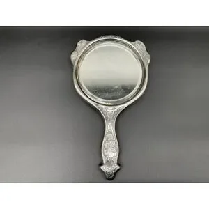 Antique Derby Silver Co Hand Mirror Floral Repousse Silverplate Vanity Decor