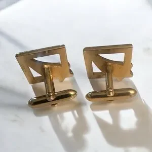 Antique Swank Gold Tone CZ Star Cuff Links