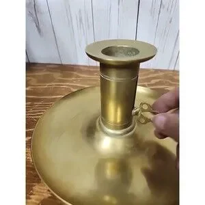 Antique Vintage Brass Round Chamberstick Candle Holder W Push-Up Adjuster Sweden