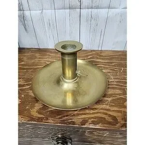 Antique Vintage Brass Round Chamberstick Candle Holder w Push-Up Adjuster Sweden