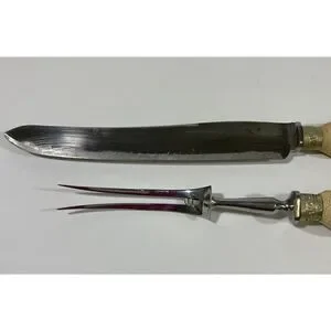 Antique Walker & Hall Sheffield Silver Carving Set carved Antler England 13”