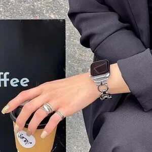 Apple Watch Band Adjustable Stylish Circle Silver Stainless Chain Band - Silver