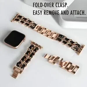 Apple Watch Band Luxury Adjustable Stylish Strap Silver Stainless Chain Rosegold