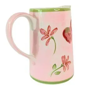 April Cornell Strawberry Creamer Milk Pitcher Pink Red Green Vintage 2002
