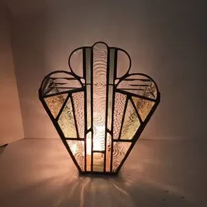 Art Deco Stained Glass Green And Yellow Candle Holder Decorative Glass