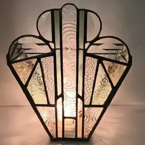 Art Deco Stained Glass Green And Yellow Candle Holder Decorative Glass