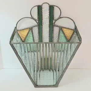 Art Deco Stained Glass Green And Yellow Candle Holder Decorative Glass