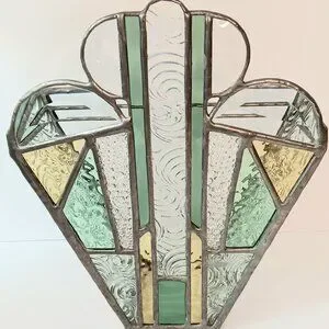 Art Deco Stained Glass Green and Yellow Candle Holder Decorative Glass