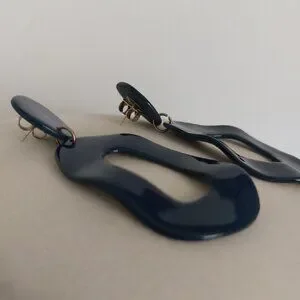 Artisan Clay Earrings Navy Blue Pierced Dangle Oval Articulated Like New