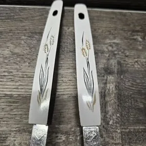 Ashton Stainless Serving Utensils Vintage MCM Set 1970s Black Gold Wheat White