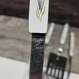 Ashton Stainless Serving Utensils Vintage MCM Set 1970s Black Gold Wheat White