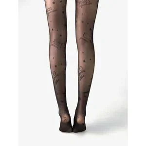 ⭐ Astrology Zodiac Constellations Tattoo Printed Black Sheer Nylon Tights NEW