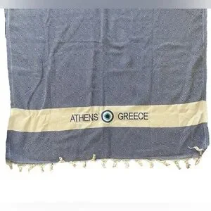 Athens Greece Turkish Blue And White Diamond Print Tassel Lightweight Towel