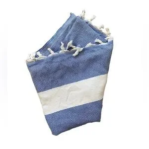 Athens Greece Turkish blue and white diamond print tassel lightweight towel