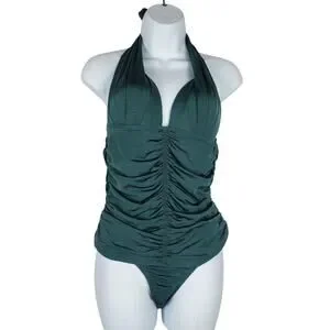 Athleta Aqualuxe Tankini Swimsuit Top Size M Bikini Bottoms Size L Halter Teal