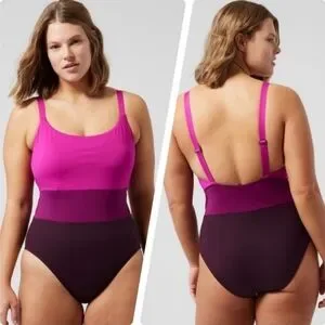 Athleta Coastline Colorblock One Piece Swimsuit Sz XL Adustable Straps