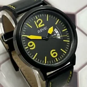 August Steiner Bold Black & Yellow Watch Leather Strap Contrast Stitching