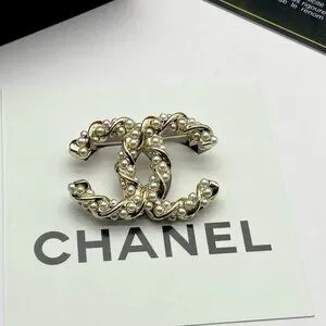 Authentic CHANEL BROOCH Gold White Pearl Rhinestone Like New