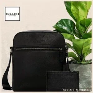 AUTHENTIC COACH 2PC Houston Flight Bag Black Leather Gunmetal & Zip Card Case