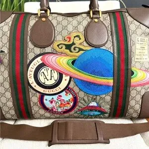 Authentic GUCCI Unisex Travel Bag Brown Monogram Coated Canvas