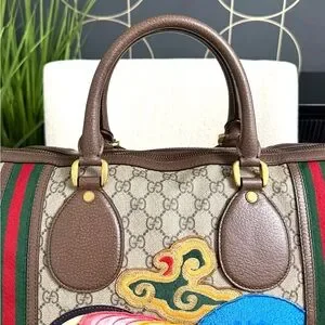 Authentic GUCCI Unisex Travel Bag Brown Monogram Coated Canvas