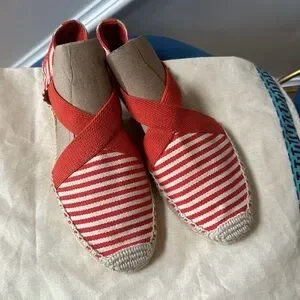 Authentic Tory Burch Red Striped Espadilles Size 7