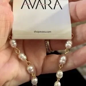 AVARA Strawberry Necklace With Faux Pearl Chain NWT 18”