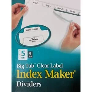 Avery 11492 Index Maker 5-Tab Print/Apply Clear Label White Divider 10 Sets New
