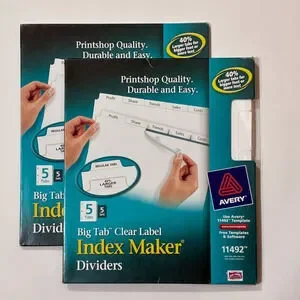 Avery 11492 Index Maker 5-Tab Print/Apply Clear Label White Divider 10 Sets New
