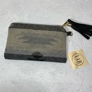 Aztec Print Wristlet Tassel & Strap Tan Brown Southwestern Style By LIB New York