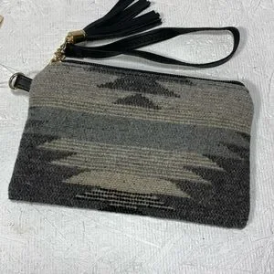 Aztec Print Wristlet Tassel & Strap Tan Brown Southwestern Style By LIB New York