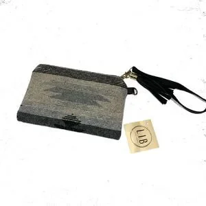 Aztec Print Wristlet Tassel & Strap Tan Brown Southwestern Style by LIB New York