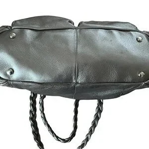 B Makowsky Genuine Silver Leather Satchel Braided Handle Silver Accents Purse