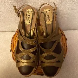 b.o.c. Gold Strappy Wedges Size 9